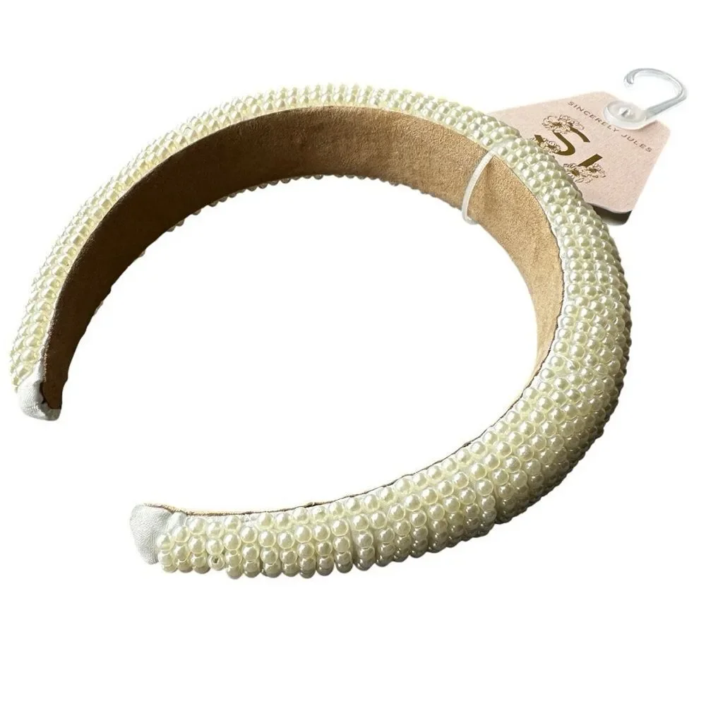 NWT Sincerely Jules Cream Off-White Faux Pearl Puffed Chunky Headband
